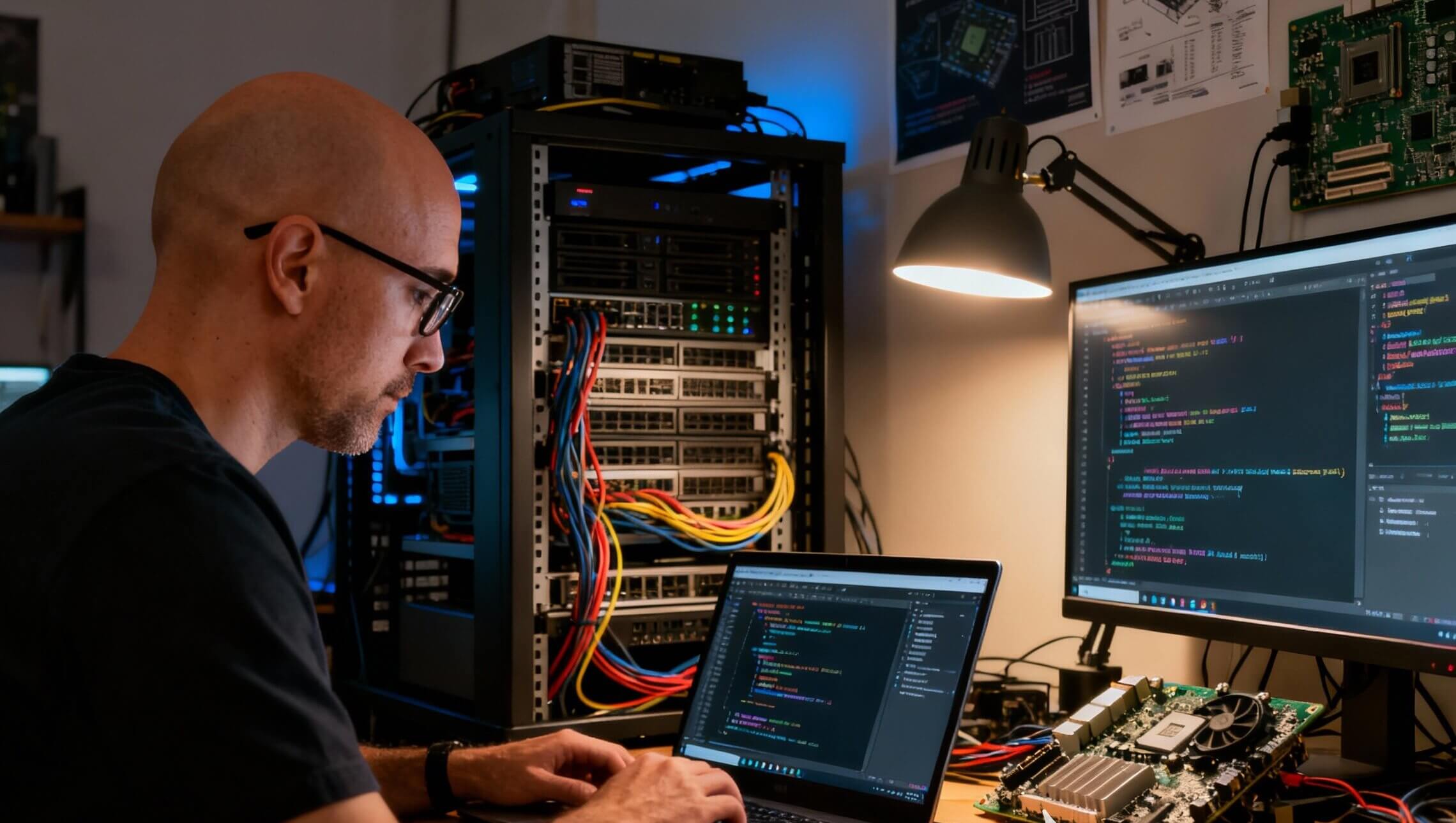 Pria Sedang Coding di Laptop Gaming